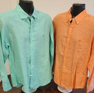This bundle includes 2 Polo Linen long sleeve shirts slightly used